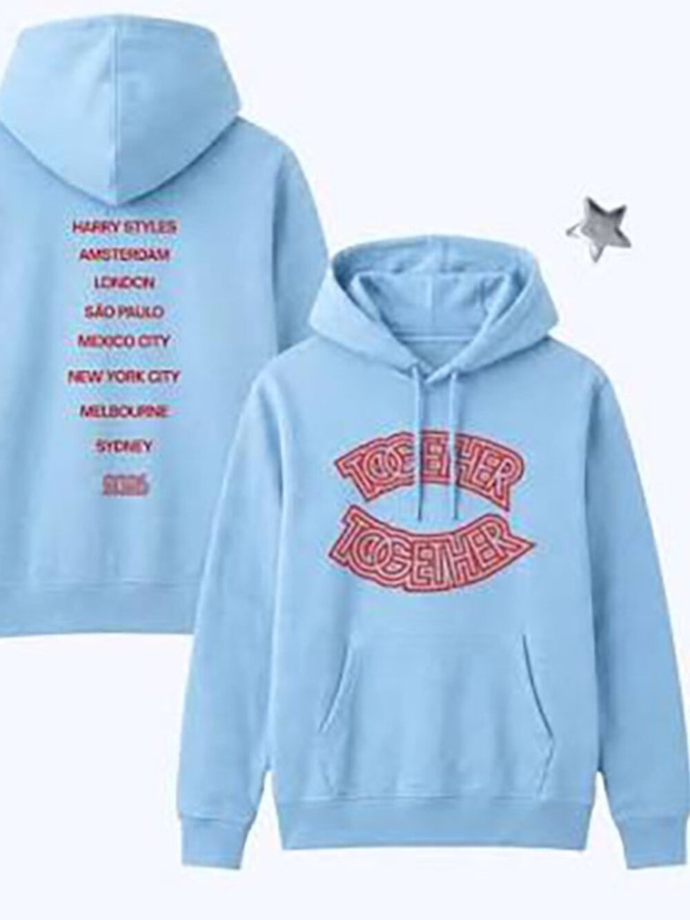 Harry Styles Together Together Tour Hoodie (L) in Light Blue with Red Text